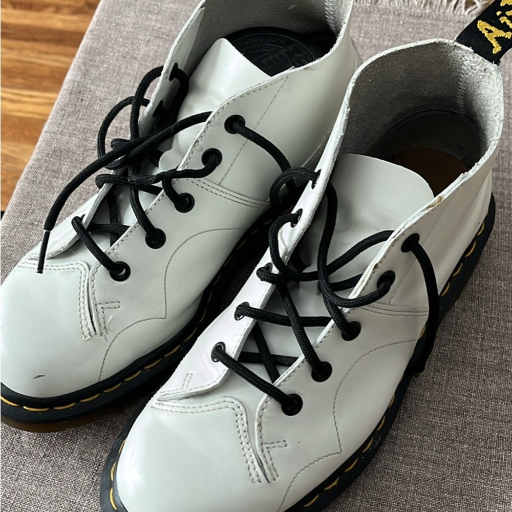 Dr. Martens White Leather Boots with Black Laces